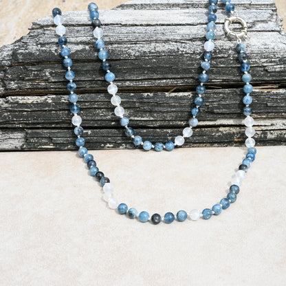 Santa Maria Aquamarine and Selenite Hand Knotted Necklace