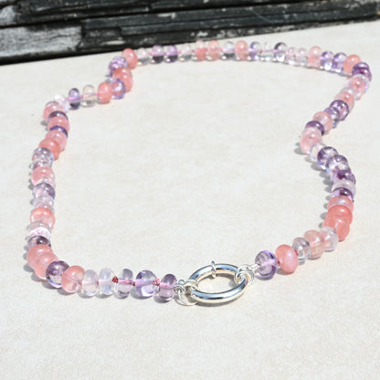 Pink Amethyst and Rose Quartz Hand Knotted Necklace