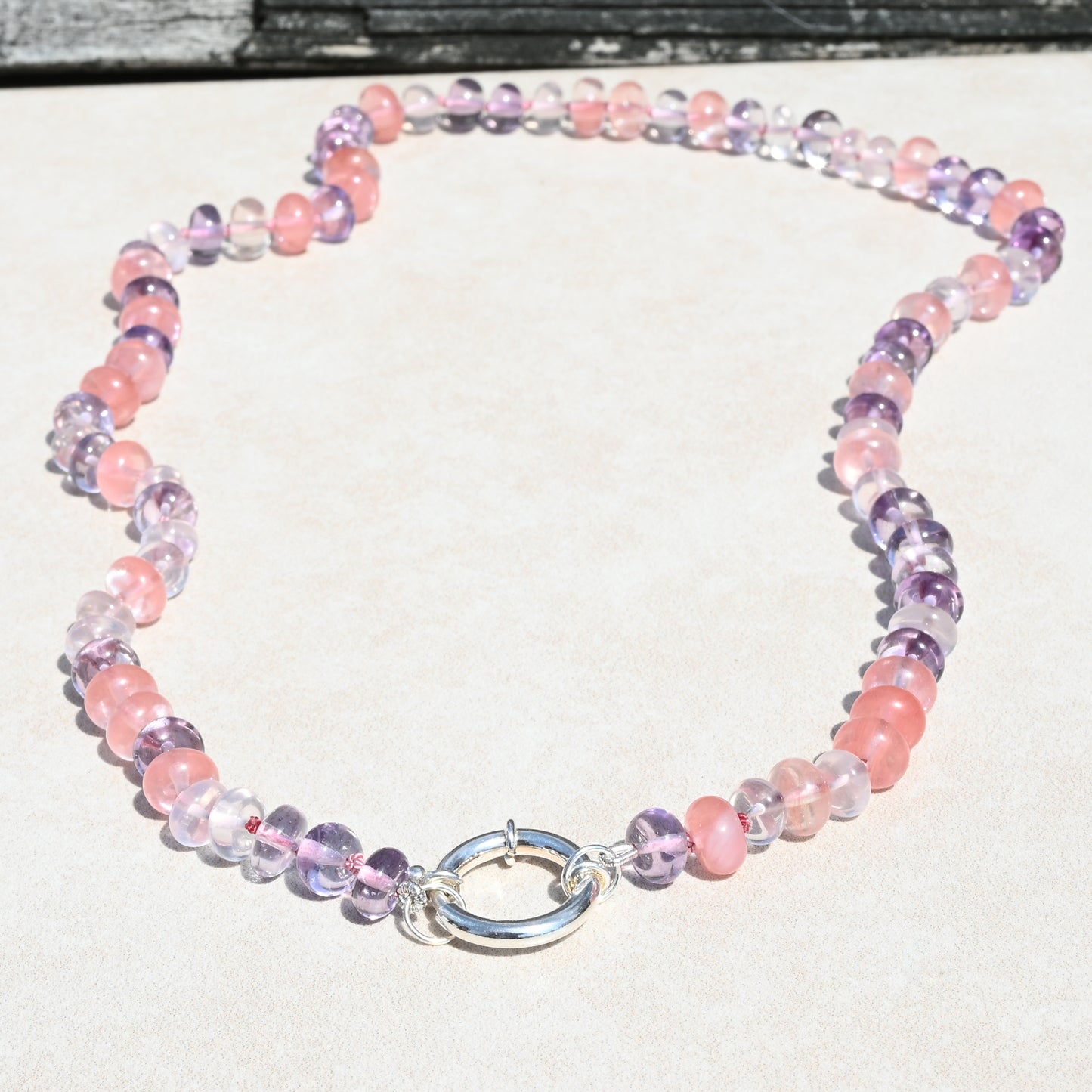 Pink Amethyst and Rose Quartz Hand Knotted Necklace