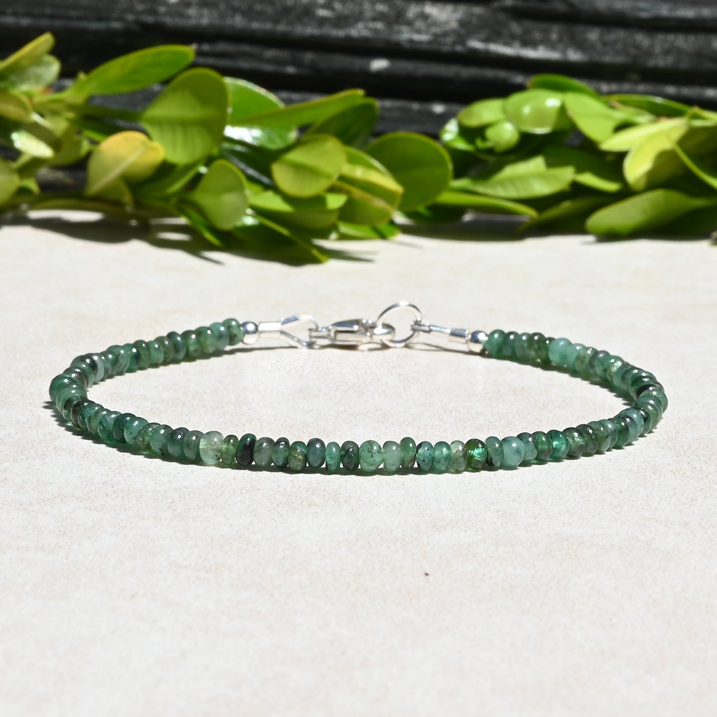 Emerald Smooth Beaded Gemstone Bracelet | May Birthstone