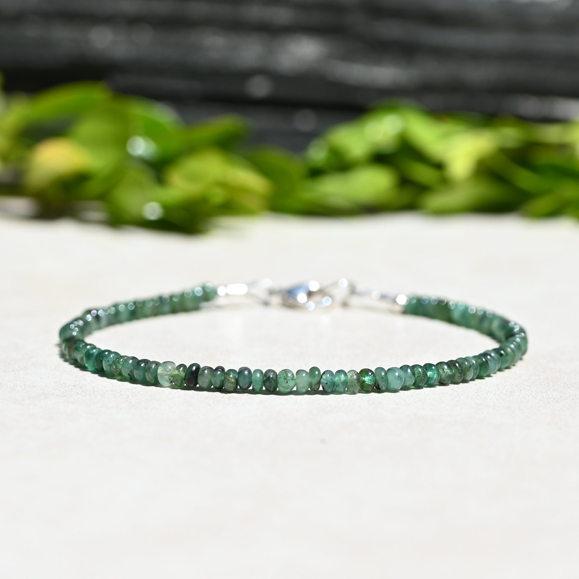 Emerald Smooth Beaded Gemstone Bracelet | May Birthstone