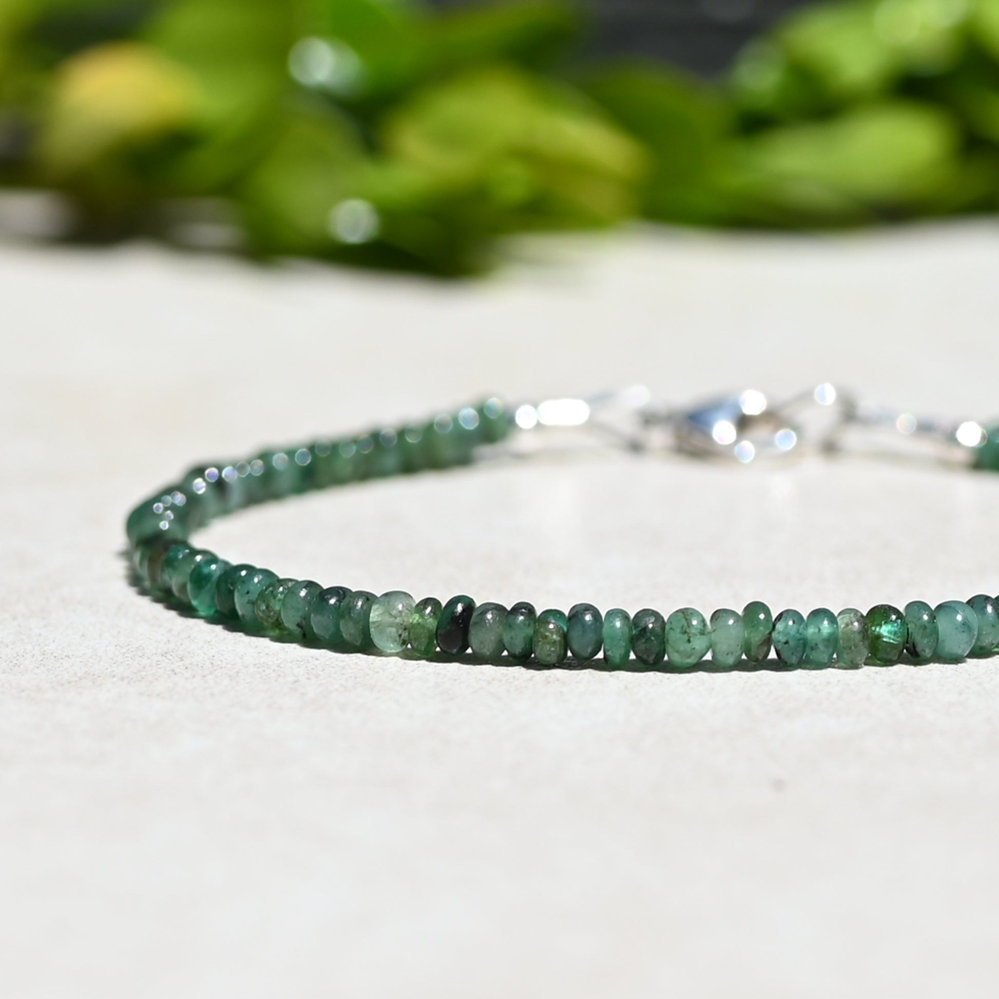 Emerald Smooth Beaded Gemstone Bracelet | May Birthstone