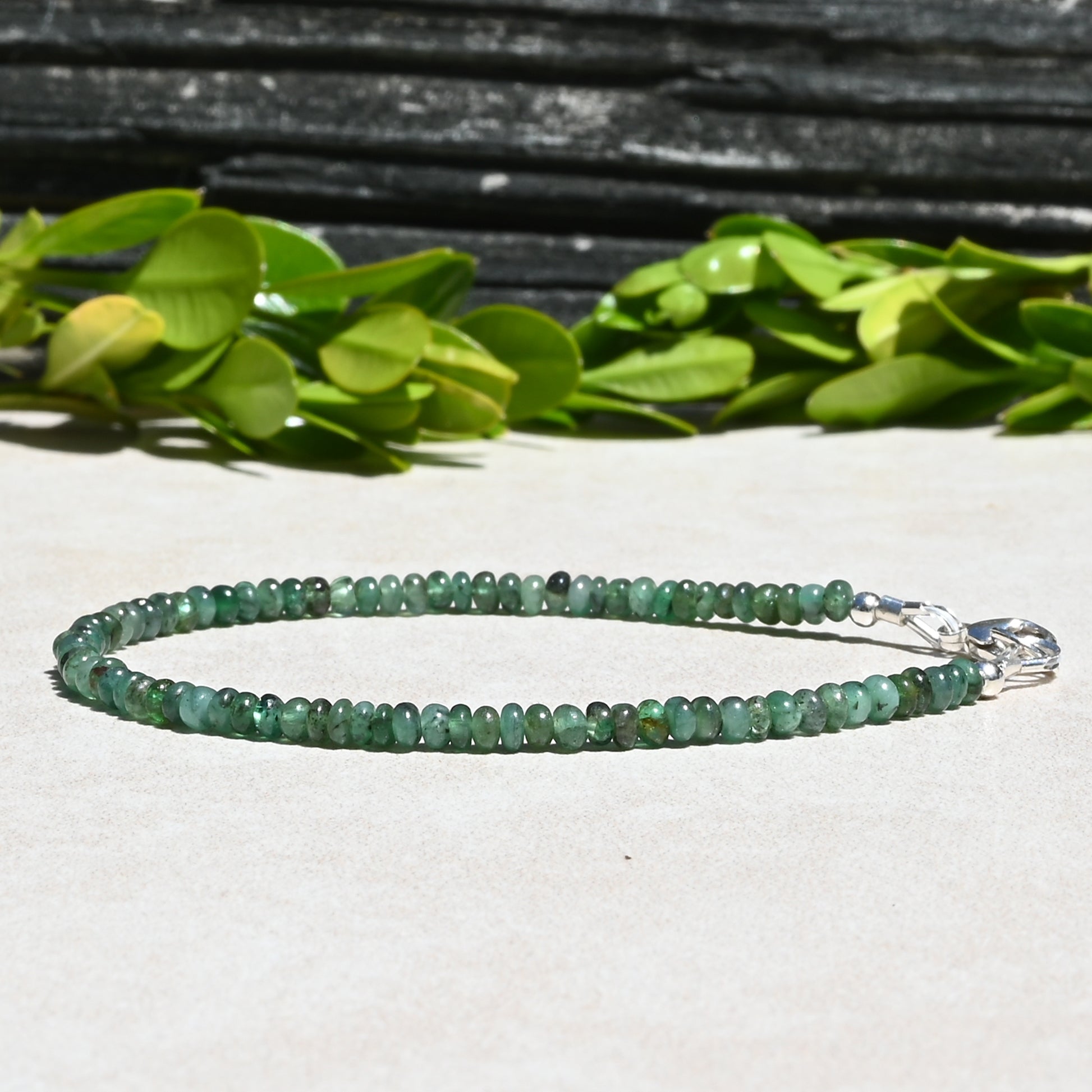 Emerald Smooth Beaded Gemstone Bracelet | May Birthstone