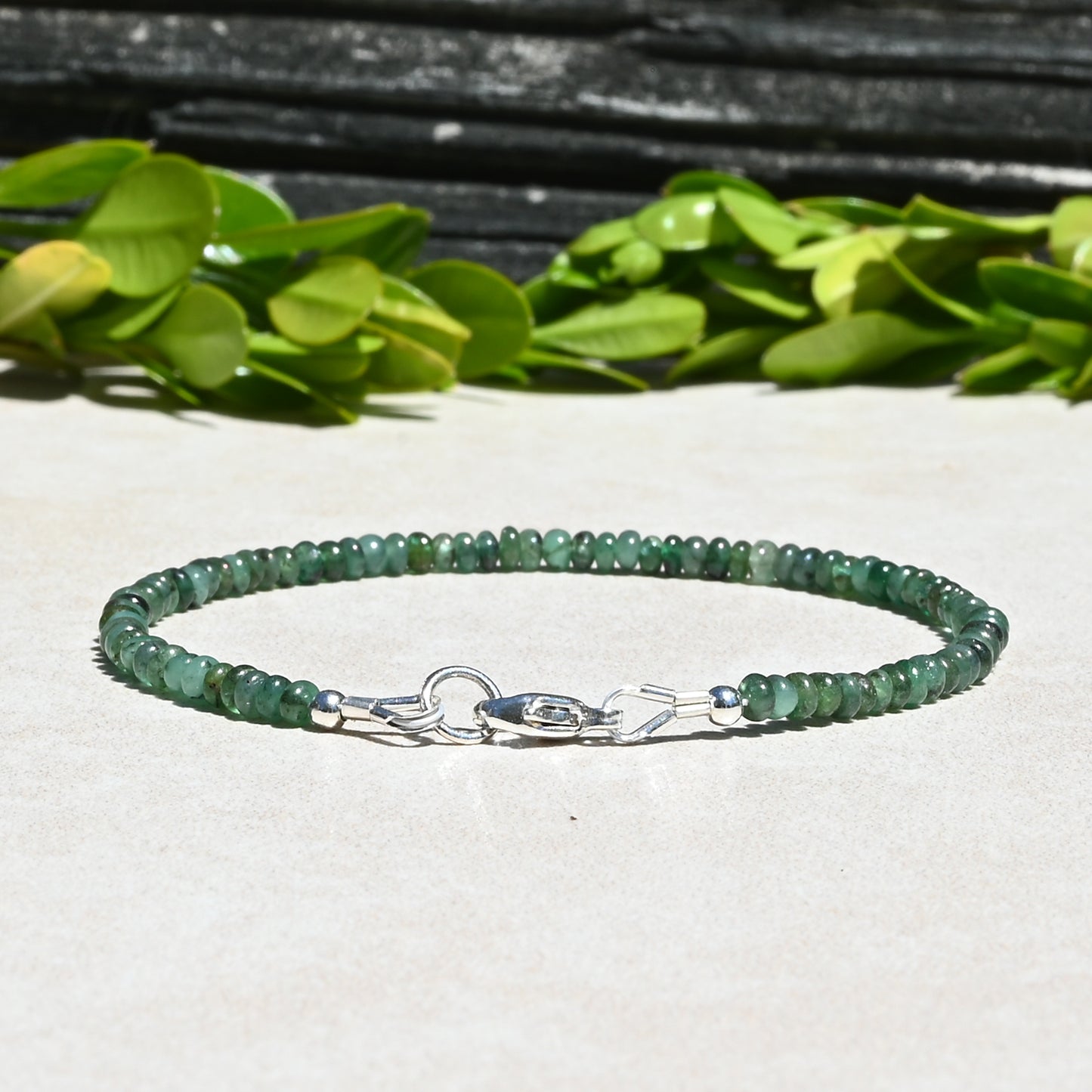 Emerald Smooth Beaded Gemstone Bracelet | May Birthstone
