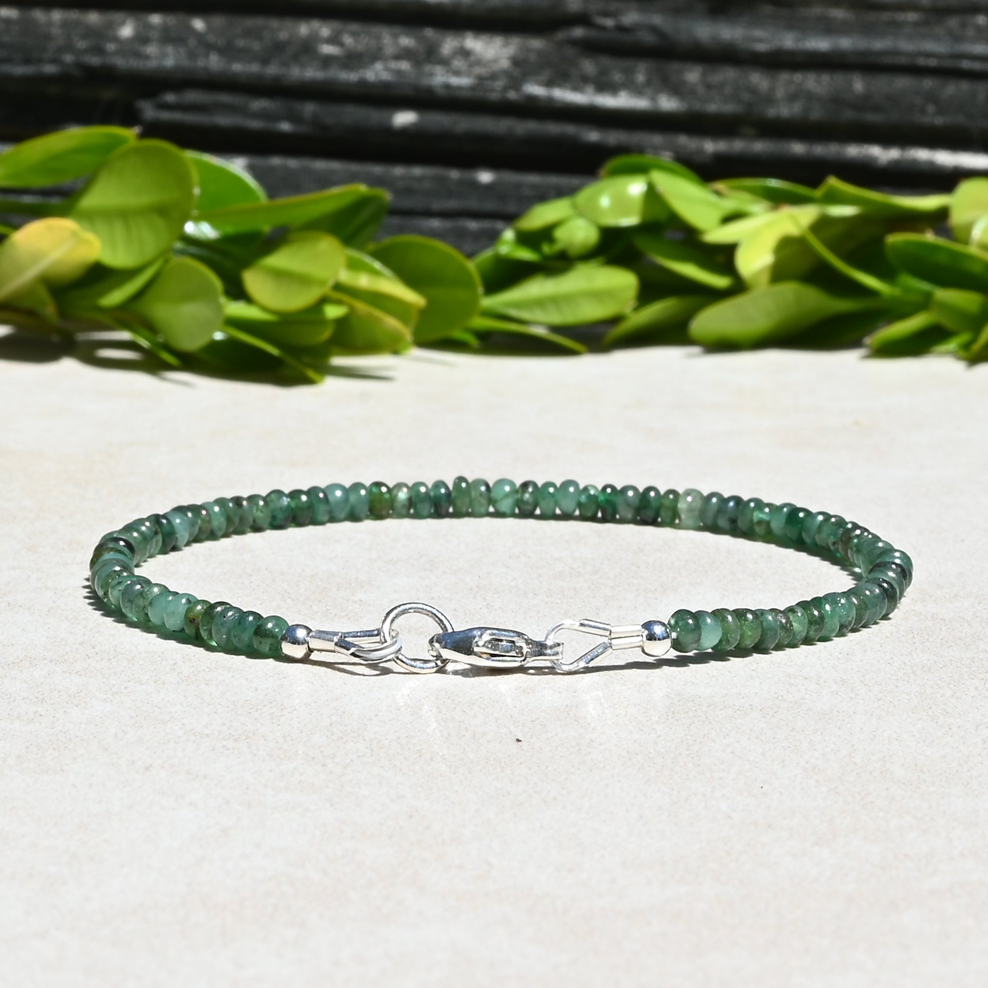 Emerald Smooth Beaded Gemstone Bracelet | May Birthstone