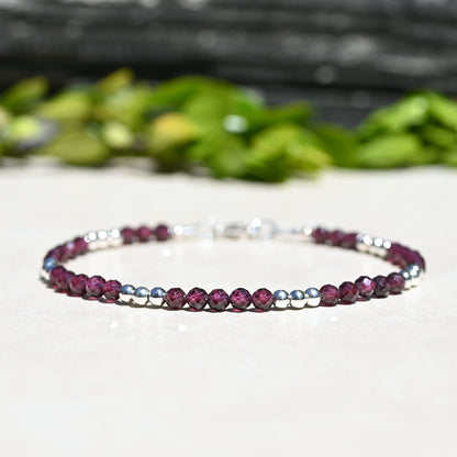 Natural Purple Garnet Beaded Bracelet