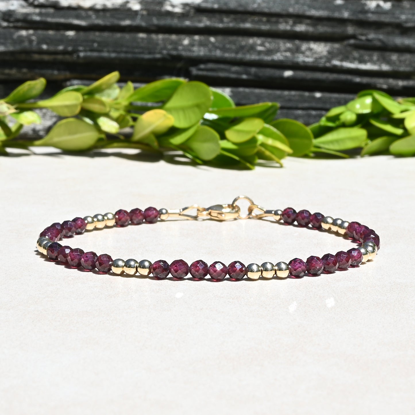 Natural Purple Garnet Beaded Bracelet