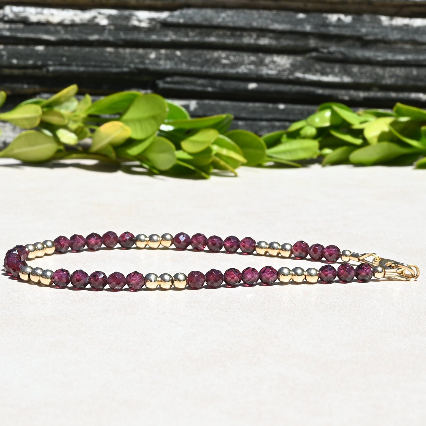 Natural Purple Garnet Beaded Bracelet