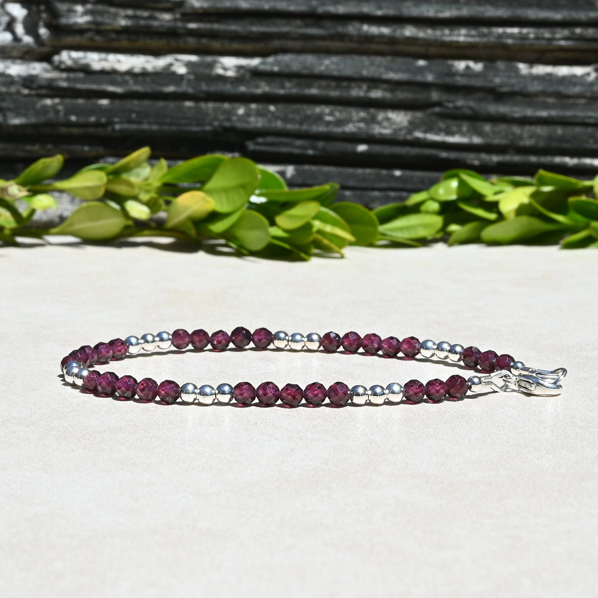 Natural Purple Garnet Beaded Bracelet