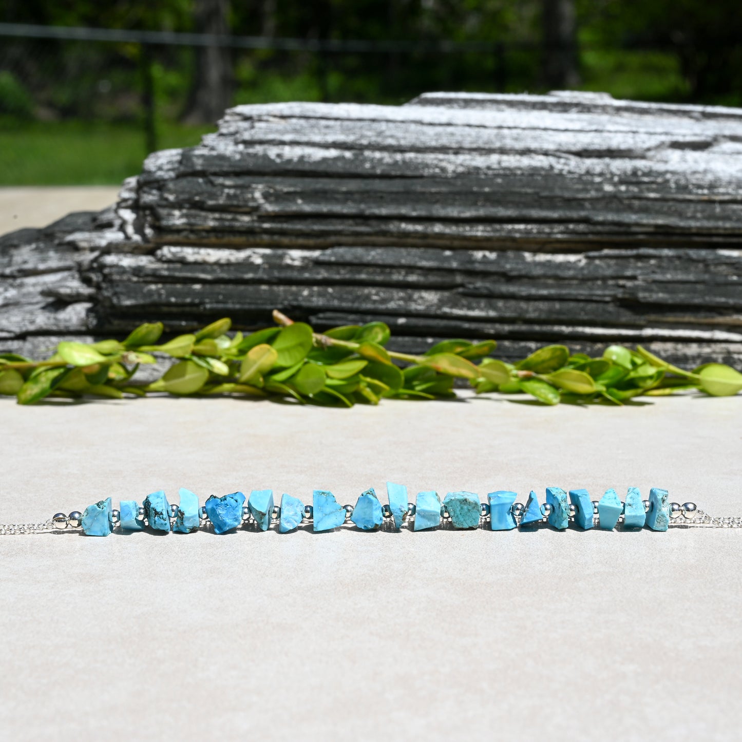 Raw Turquoise & Sterling Silver Necklace OOAK