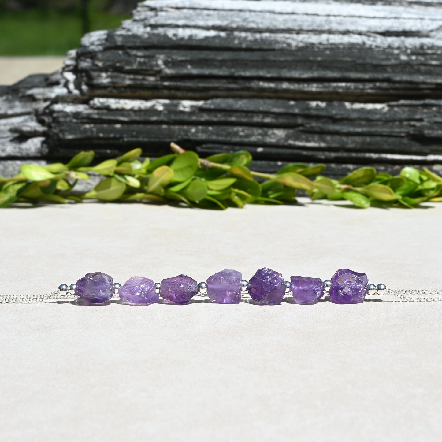 Raw Amethyst & Sterling Silver Necklace OOAK