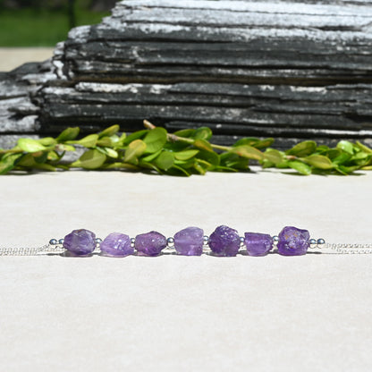 Raw Amethyst & Sterling Silver Necklace OOAK