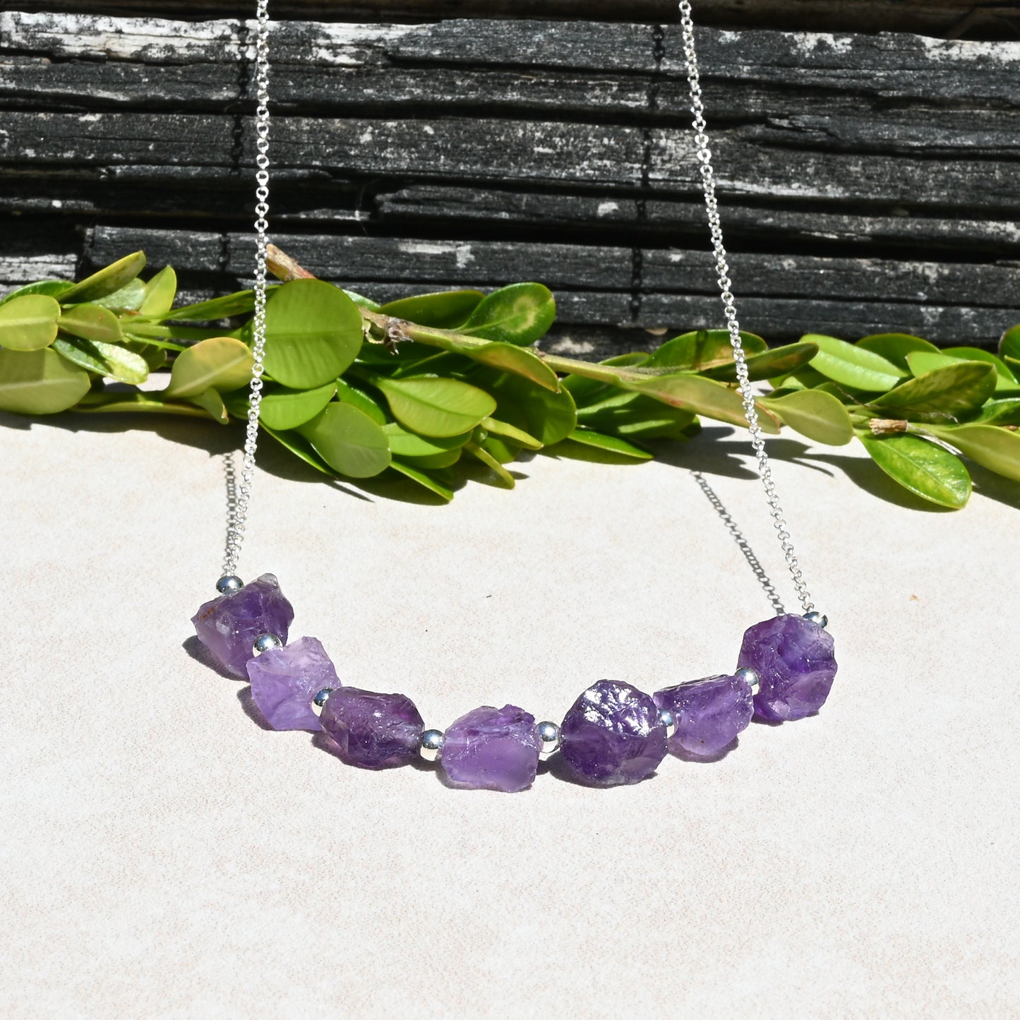 Raw Amethyst & Sterling Silver Necklace OOAK