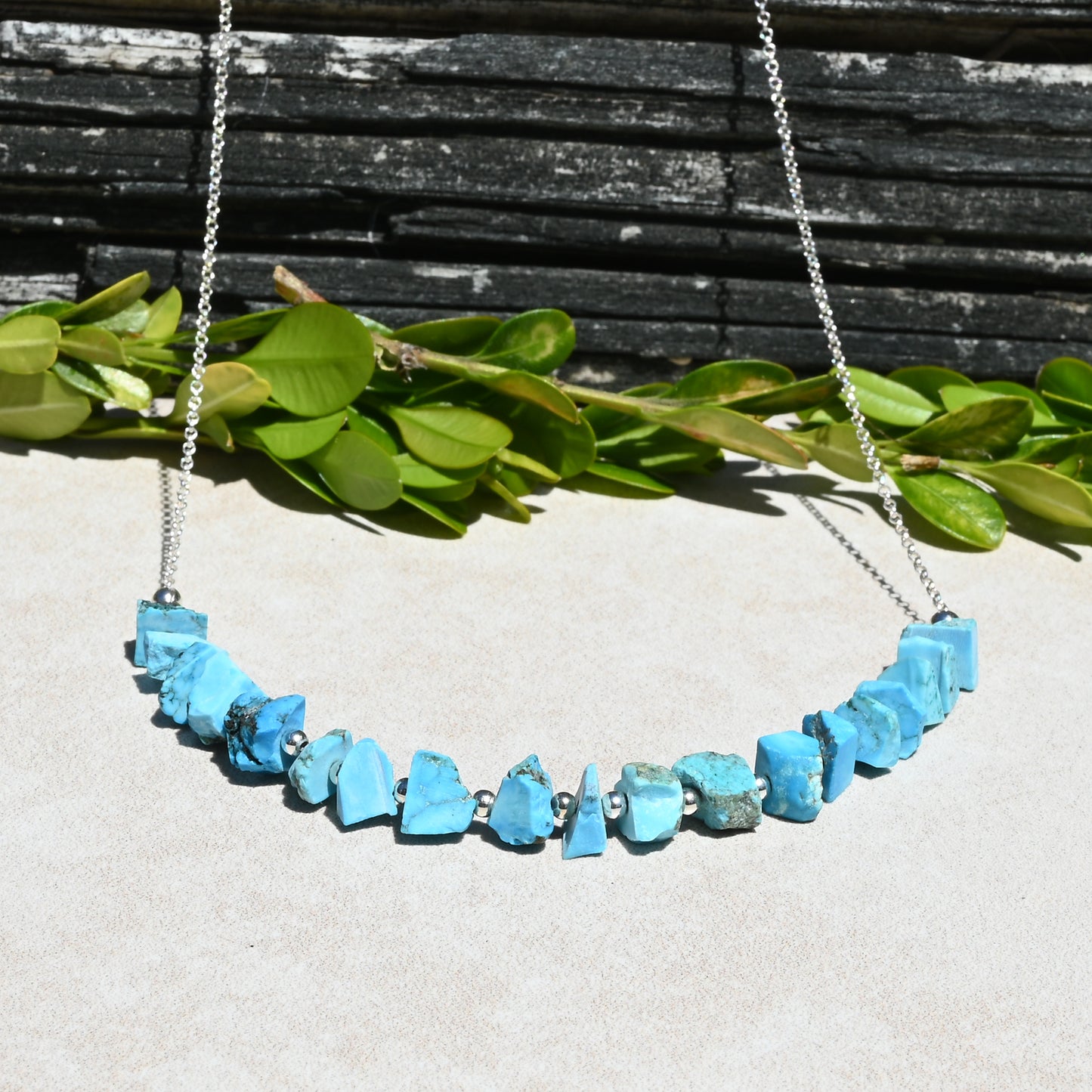 Raw Turquoise & Sterling Silver Necklace OOAK