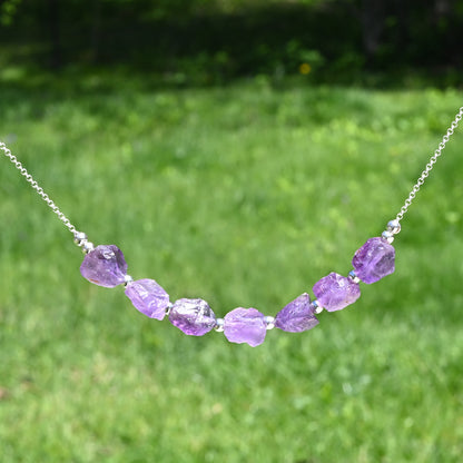 Raw Amethyst & Sterling Silver Necklace OOAK