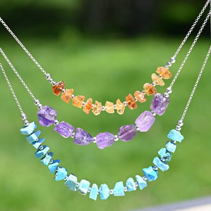 Raw Turquoise & Sterling Silver Necklace OOAK