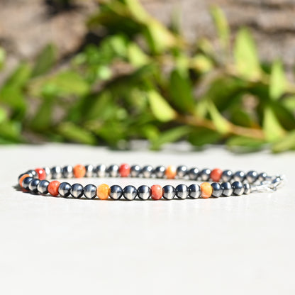 Sterling Silver Navajo Style Pearl and Spiny Oyster Bracelet