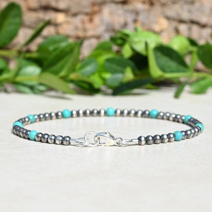 Navajo Style Pearl and Turquoise Sterling Bracelet