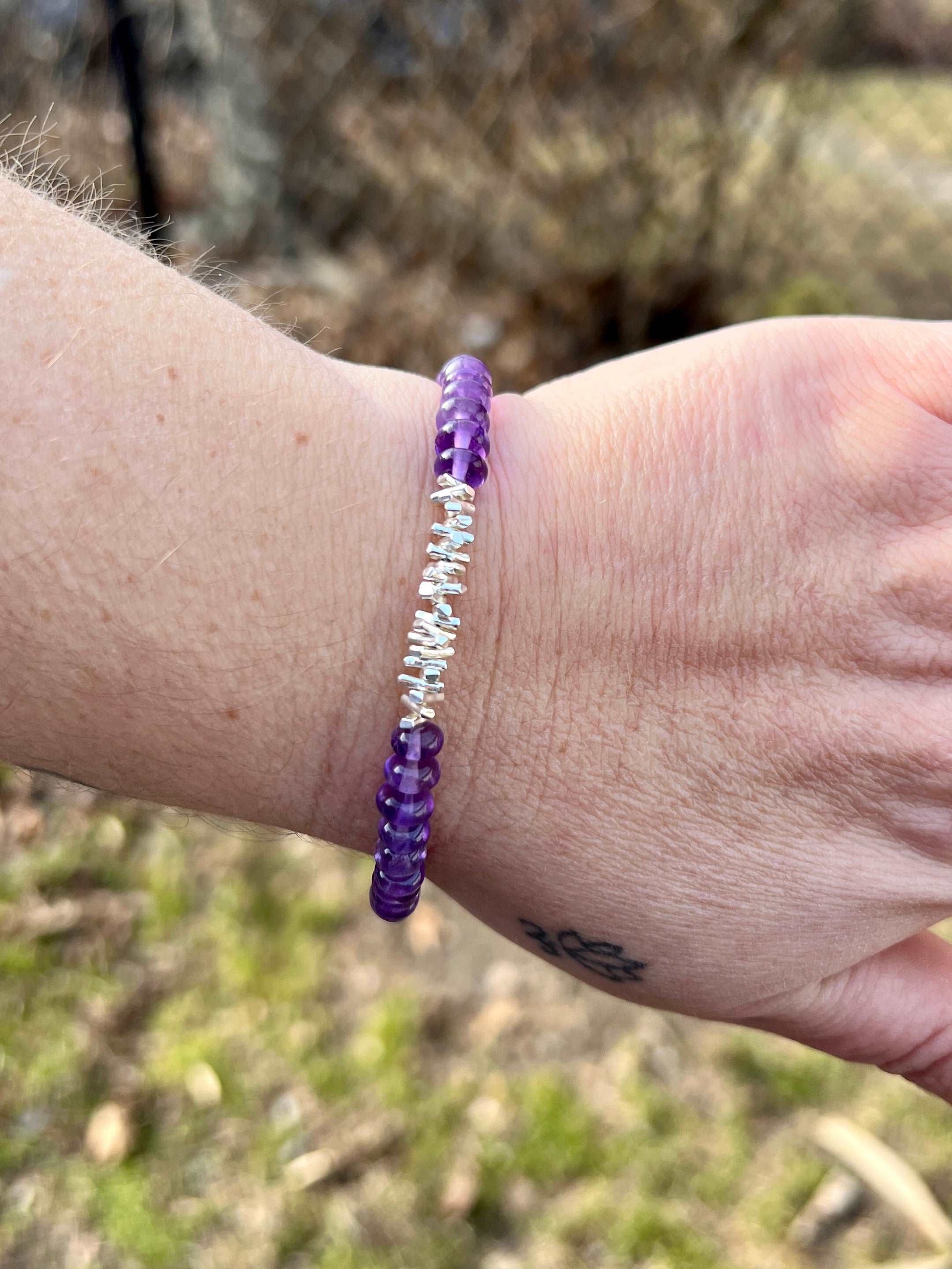 Natural Amethyst February Birthstone Bracelet with Silver