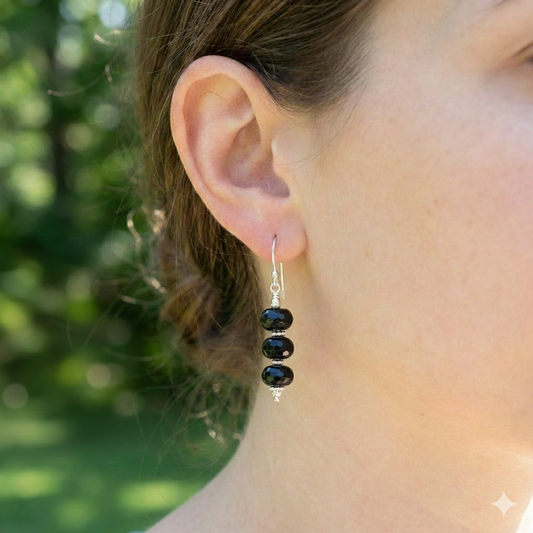 Black Spinel and Sterling Silver Earrings