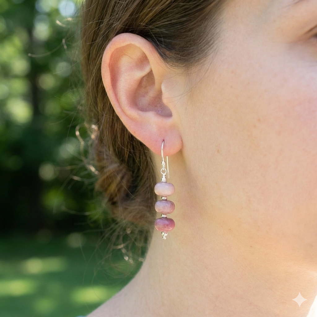 Wood Rhodonite and Sterling Silver Earrings