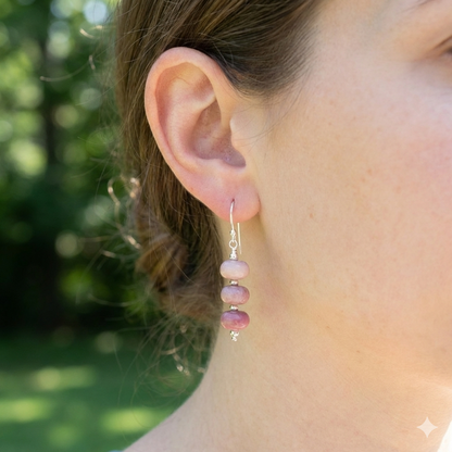 Wood Rhodonite and Sterling Silver Earrings
