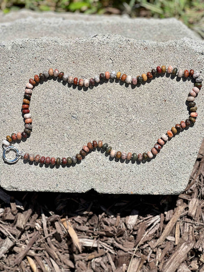 Agate and Red Jasper Hand Knotted Candy Rainbow Necklace