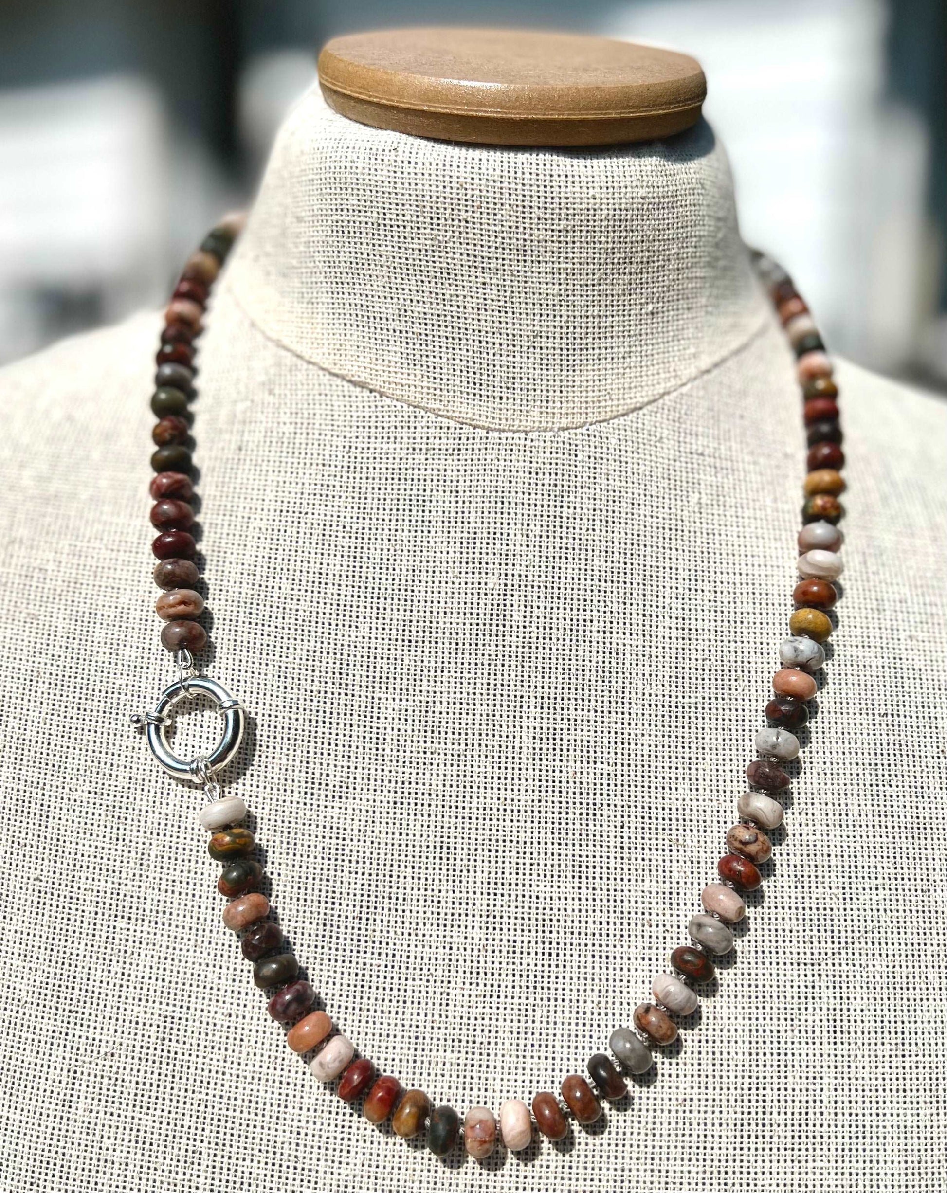 Agate and Red Jasper Hand Knotted Candy Rainbow Necklace