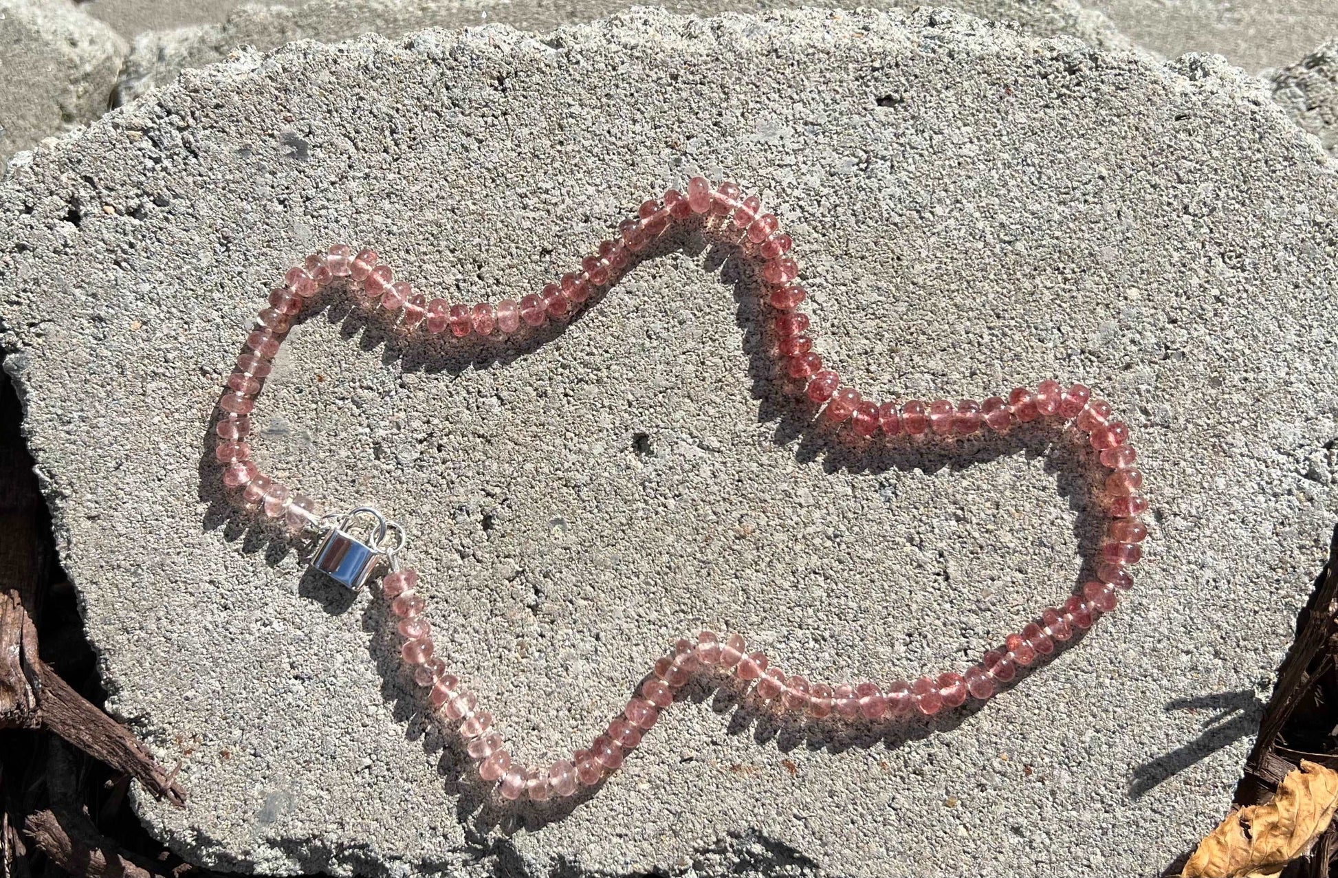 Strawberry Quartz Gemstone Necklace with Silver