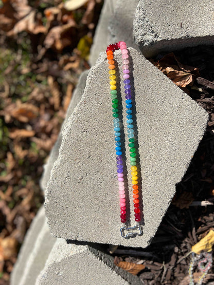 Rainbow Jade Gemstone Necklace with Sterling Silver Dog Bone Carabiner Lock