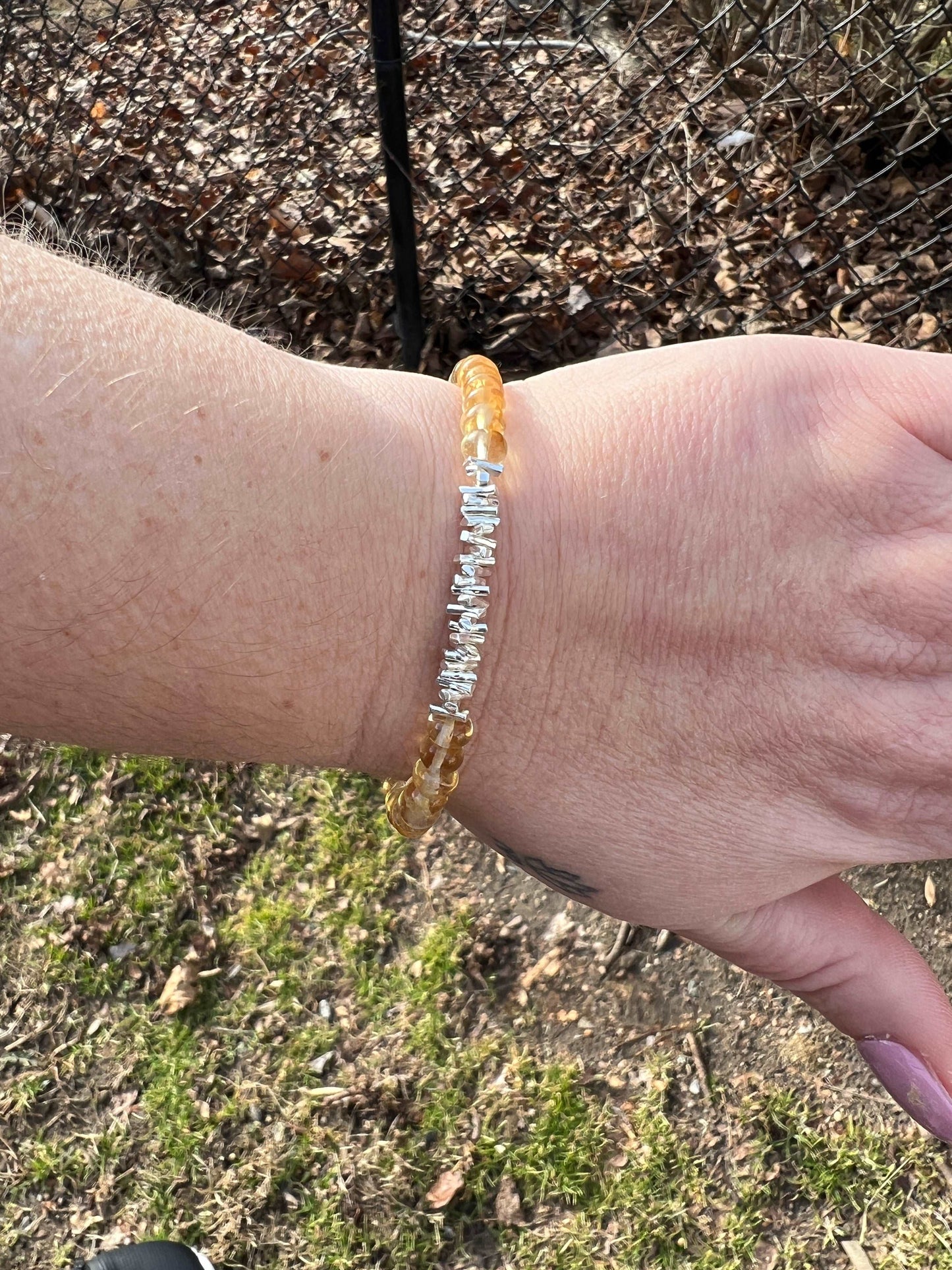 Natural Citrine November Birthstone Beaded Bracelet with Silver