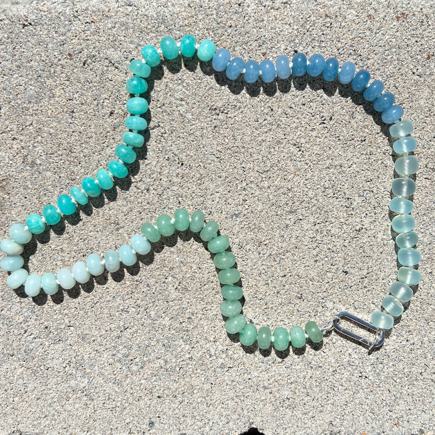 Triple Gemstone Aqua Chalcedony, Aventurine, and Amazonite Beaded Necklace