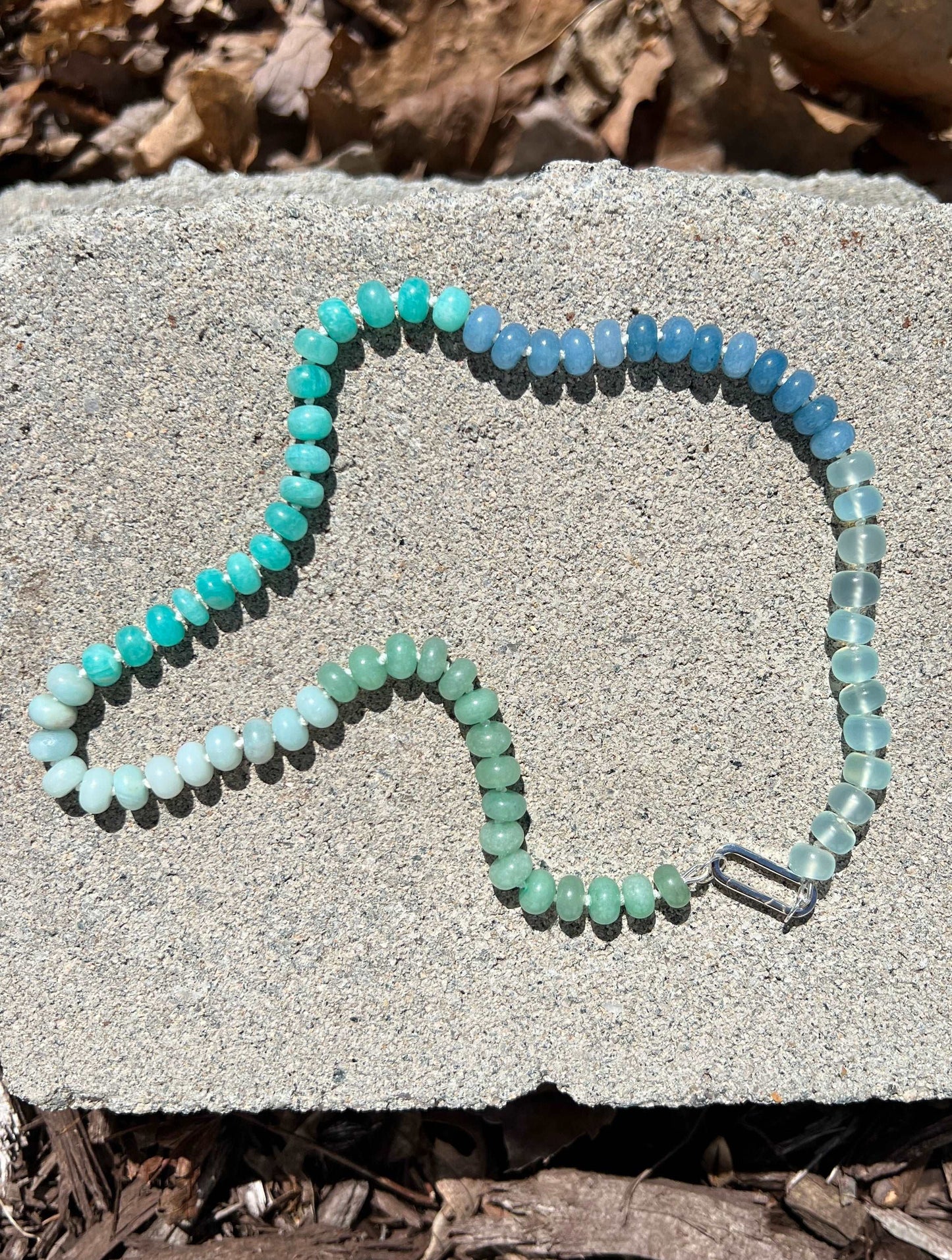 Triple Gemstone Aqua Chalcedony, Aventurine, and Amazonite Beaded Necklace