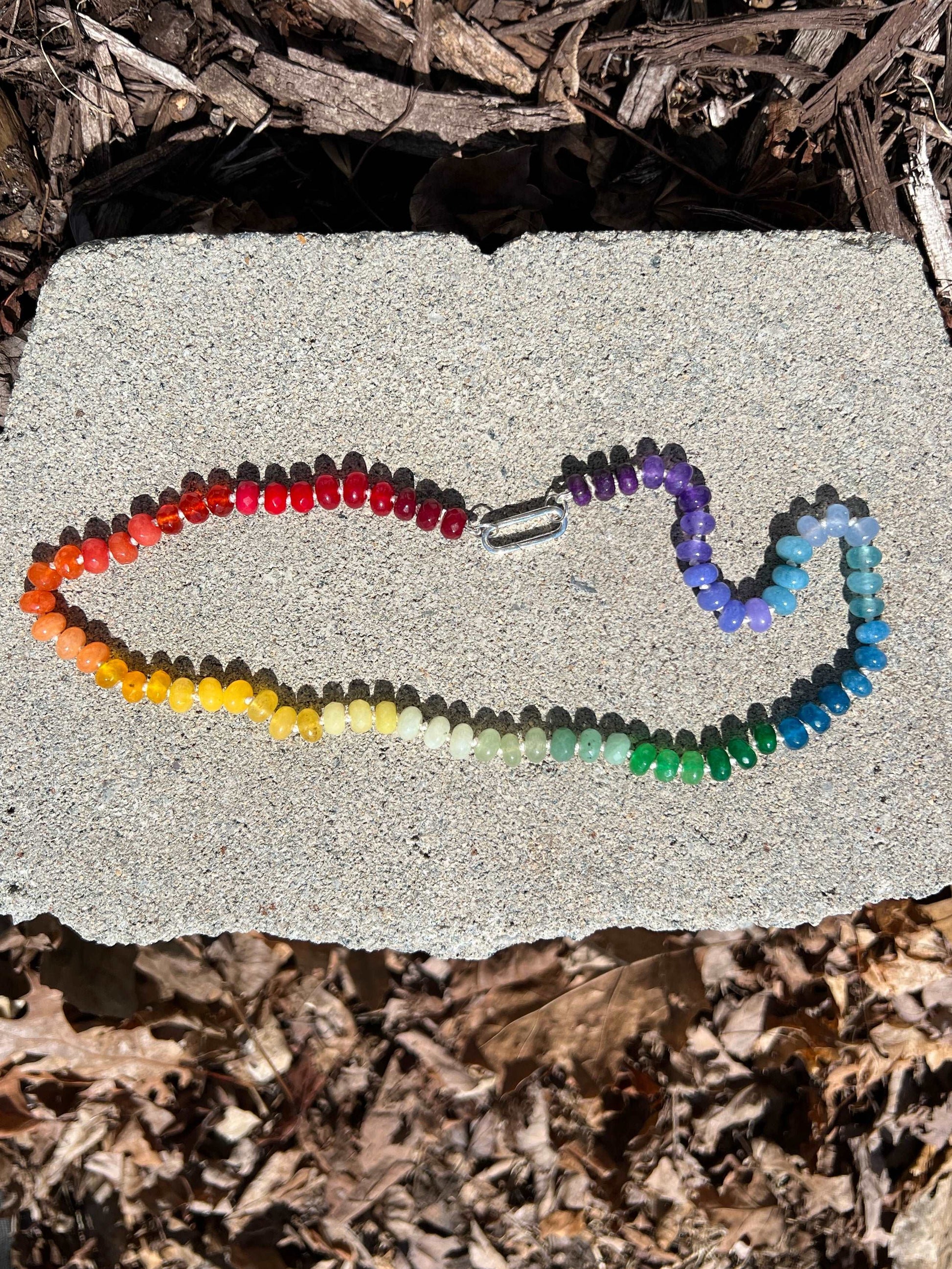 Walters Wish Hand Knotted Rainbow Pride Necklace. Unique LGBT Rainbow Candy Gemstone Necklace, Mothers Day Gift for Her