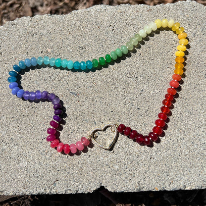 Rainbow Pride Hand Knotted Candy Necklace with Gold Filled Pave Enhancer/Lock