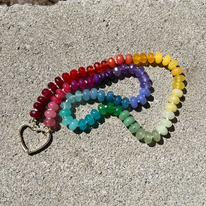 Rainbow Pride Hand Knotted Candy Necklace with Gold Filled Pave Enhancer/Lock