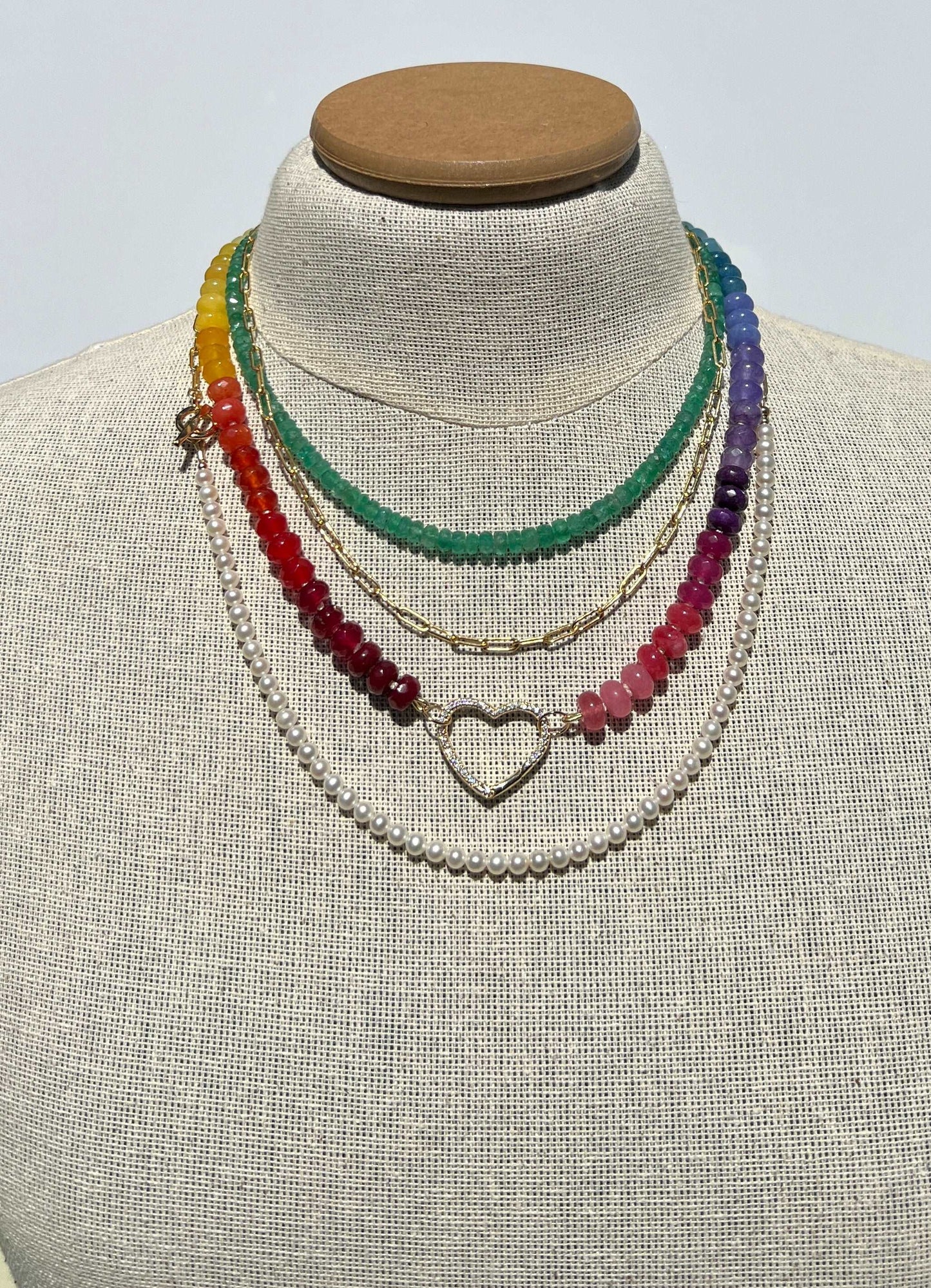 Rainbow Pride Hand Knotted Candy Necklace with Gold Filled Pave Enhancer/Lock