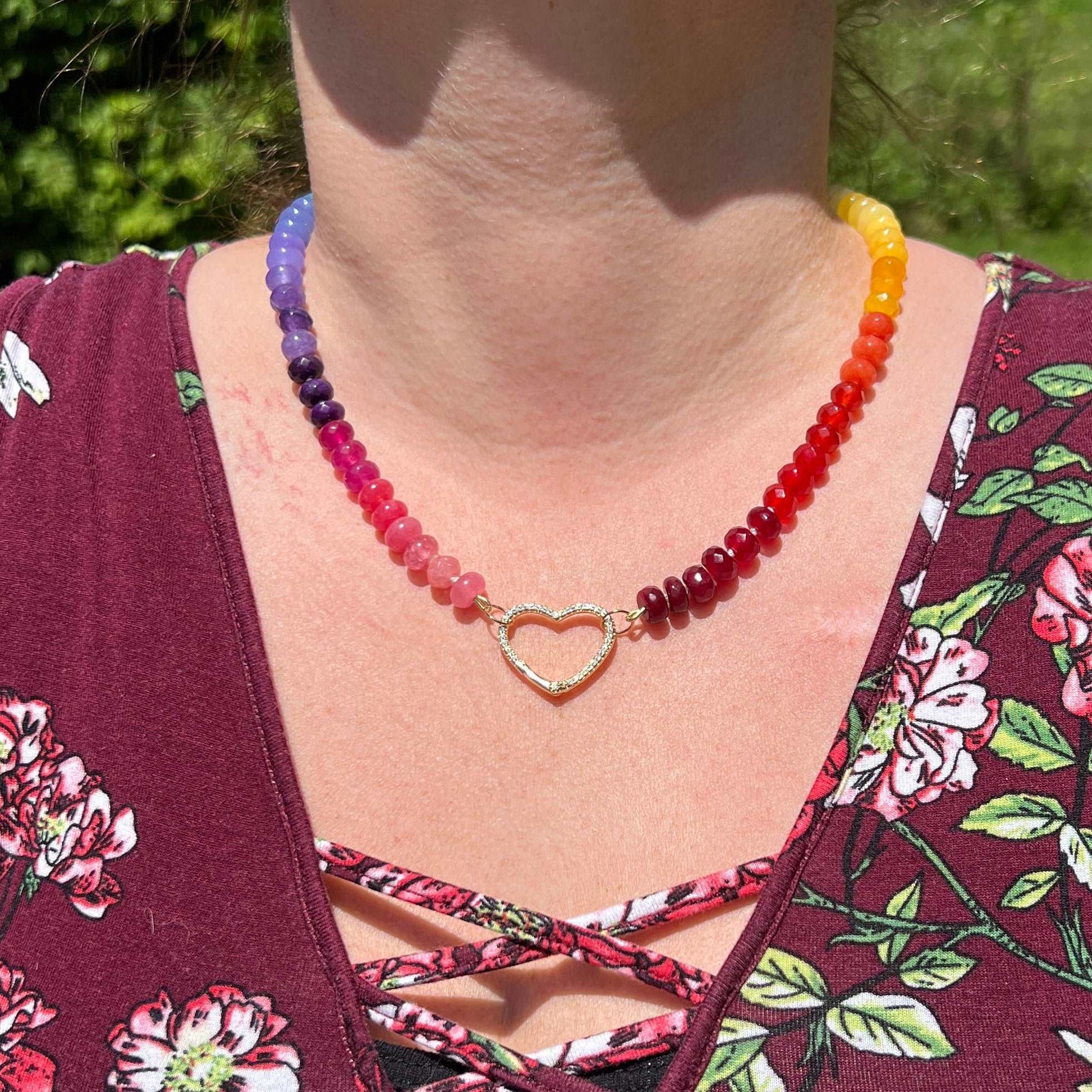 Rainbow Pride Hand Knotted Candy Necklace with Gold Filled Pave Enhancer/Lock