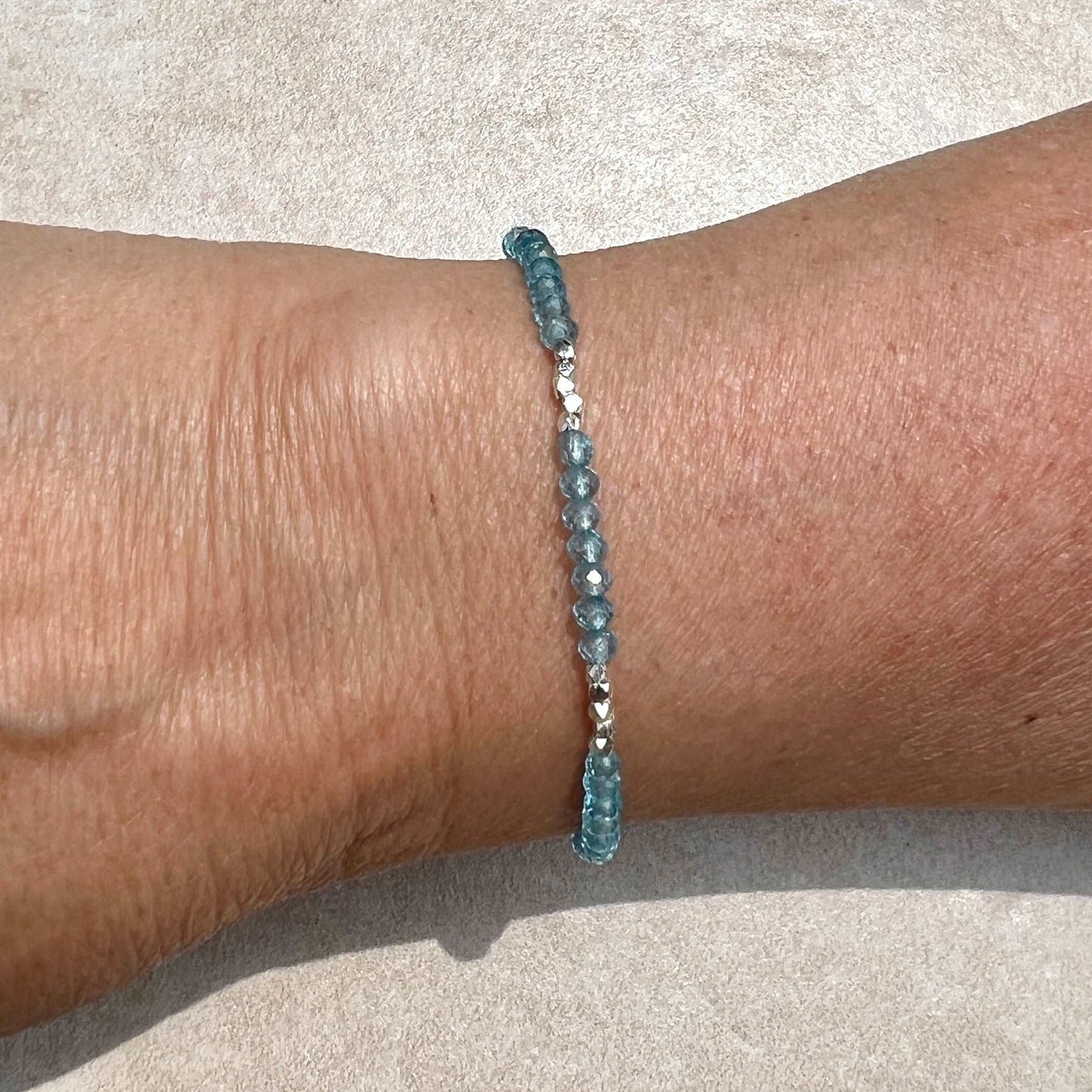 Blue Topaz Gemstone Beaded Bracelet with Karen Hill Tribe Beads