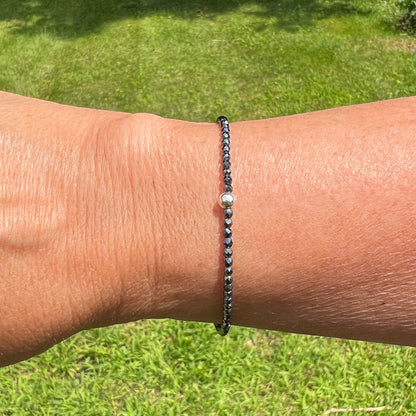 Hematite Stretch Bracelet with Sterling Silver, Gold Filled, or Rose Gold Beads