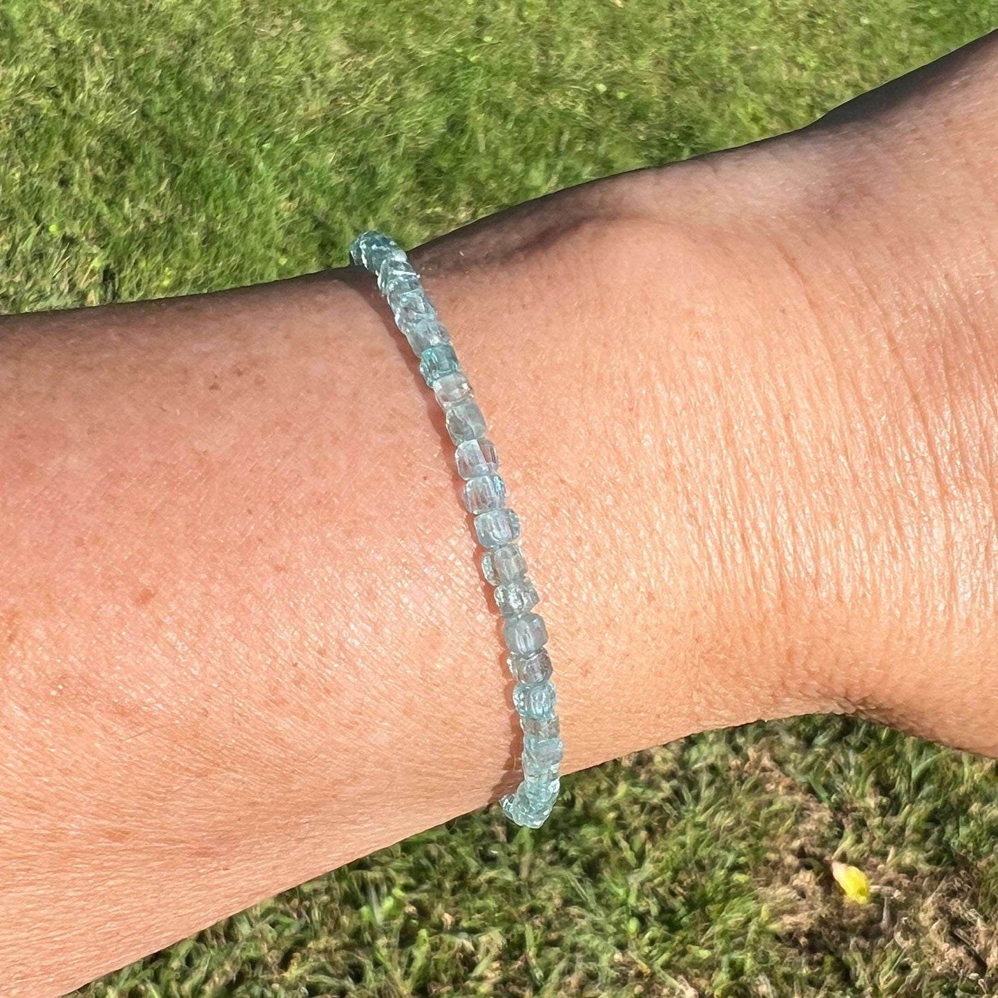 Blue Apatite Cube Beaded Bracelet