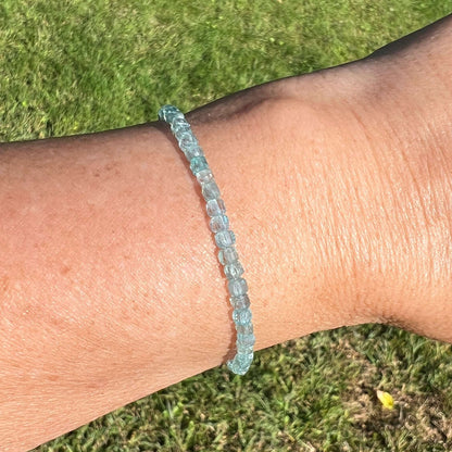 Blue Apatite Cube Beaded Bracelet