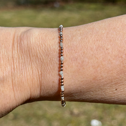 Uncut Raw Diamond Beaded Bracelet with Rose Gold Beads