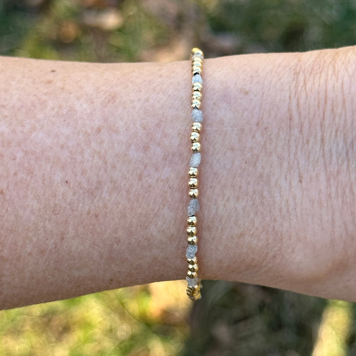 Raw Diamond Bracelet and Gold Filled Round Beads