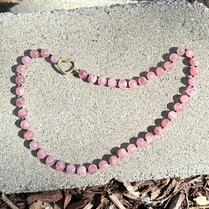 Hand Knotted Rare Mauve Pink Madagascar Natural Rose Quartz