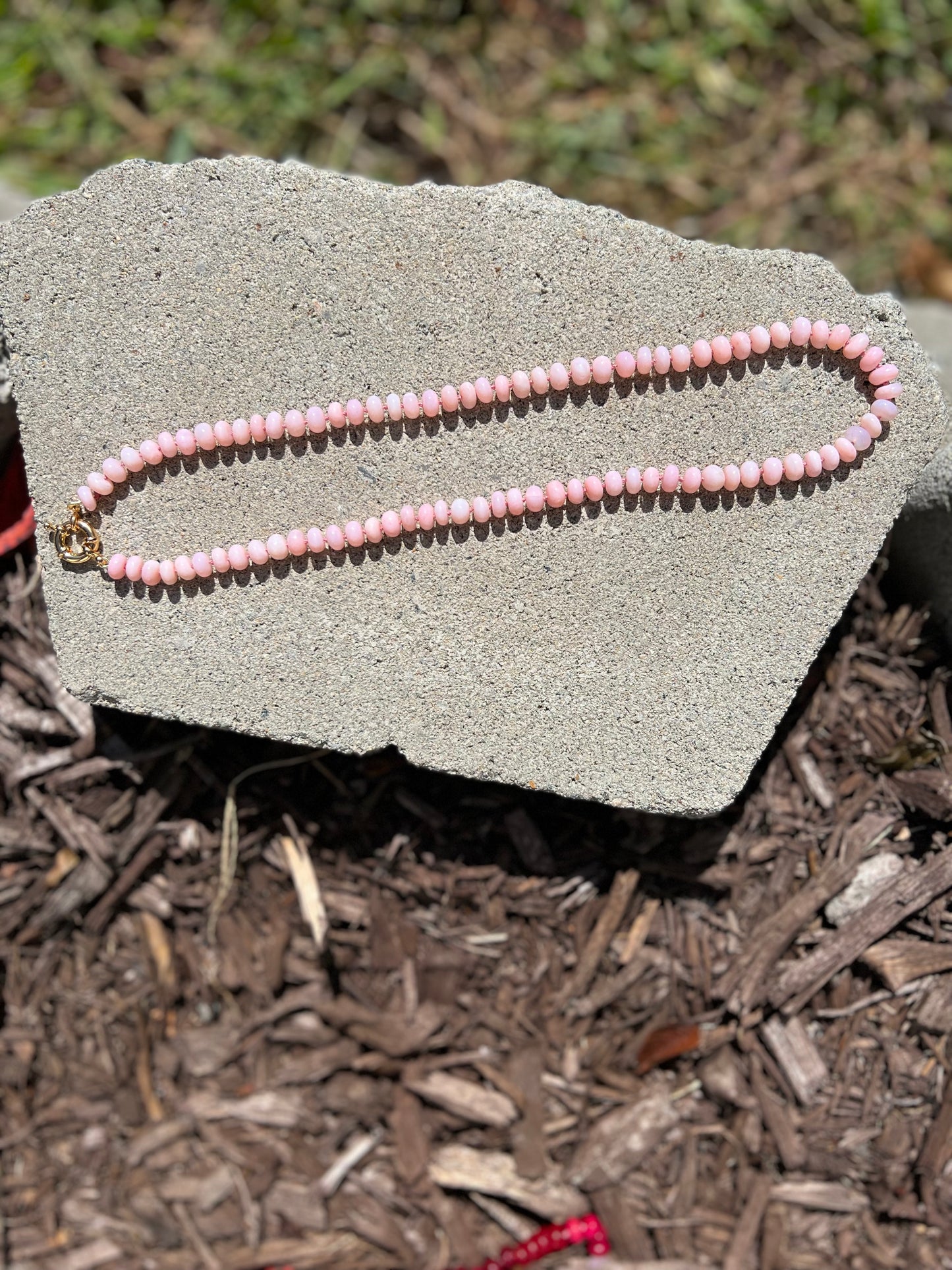 Natural Pink Opal Hand Knotted Necklace OOAK