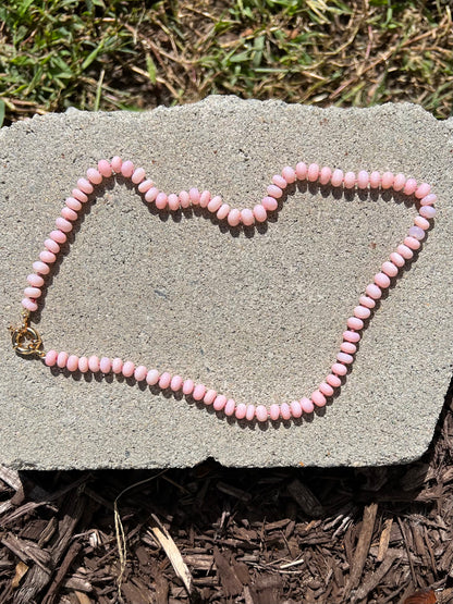 Natural Pink Opal Hand Knotted Necklace OOAK