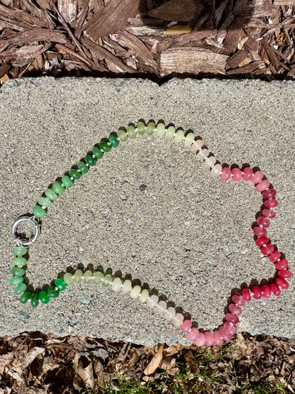 Watermelon colored ombre hand knotted necklace. 20.5 inches long.