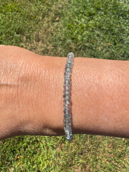 Natural Moss Aquamarine Beaded Gemstone march birthstone bracelet.