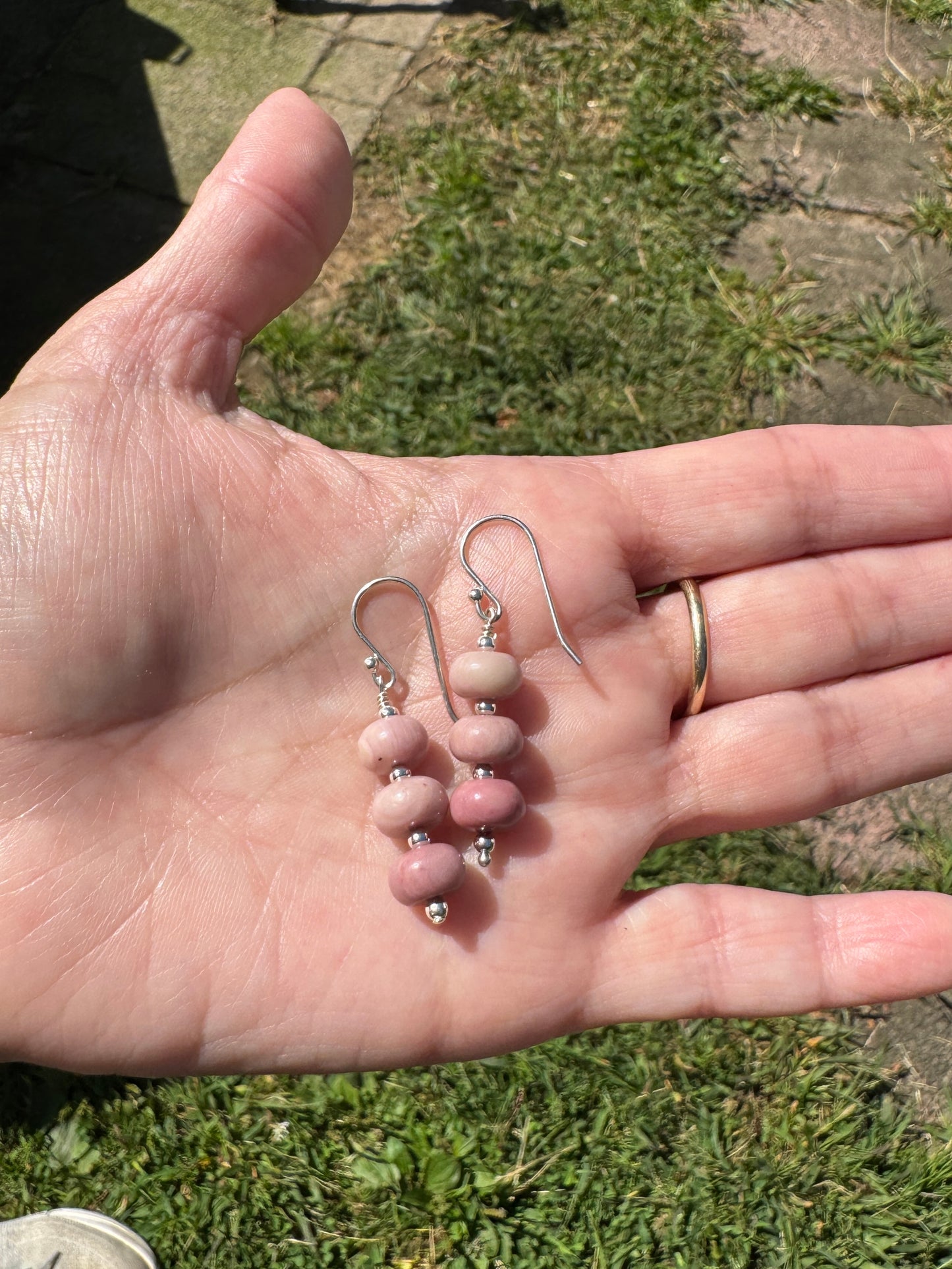 Wood Rhodonite and Sterling Silver Earrings